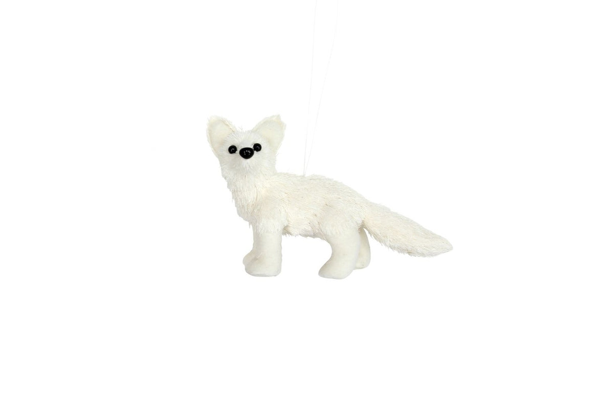 Christmas Tree Decoration: Fabric Bristle Baby Fox - White - Gisela Graham