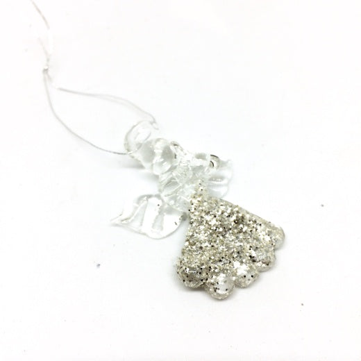 Christmas Tree Decoration: Glass Angel Swish Glitter Skirt  Sparkle - Silver