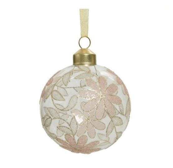 Christmas Tree Decoration: Glass Bauble Floral ROMANTIC - Pink & Gold