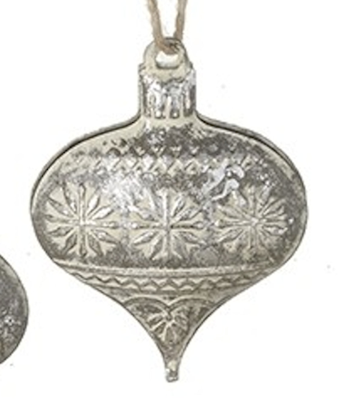 Christmas Tree Decoration: Metal Bauble Flat Snowflake Design - Silver