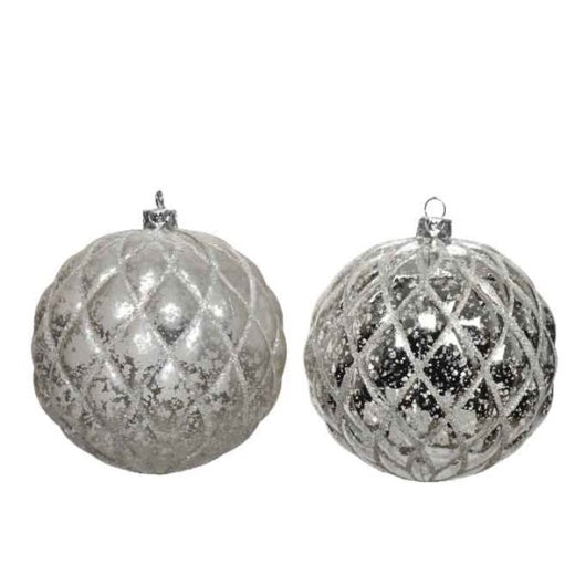 Christmas Tree Decoration: Shatterproof Bauble Shiny Matt Criss Cross Design - Silver