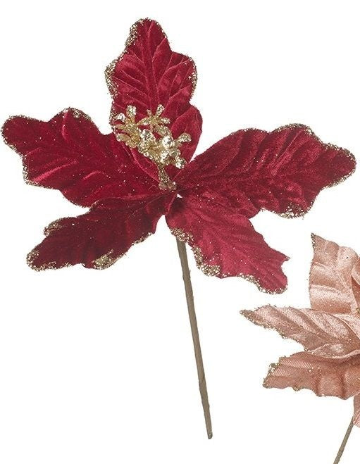 Christmas Tree Decoration: Velvet Wire Flower - Red