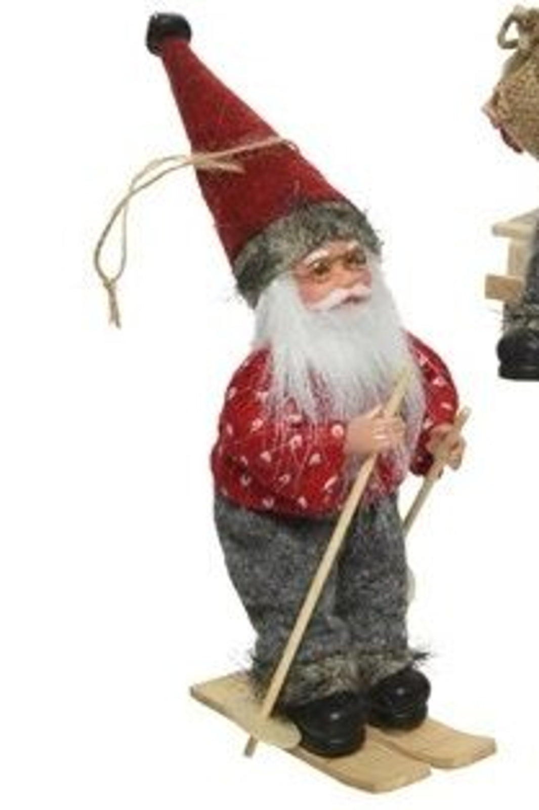 Christmas Tree Decoration: Wood Fabric Santa Skiing - Red