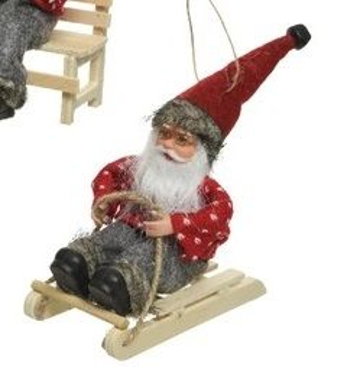 Christmas Tree Decoration: Wood Fabric Santa Sledging - Red