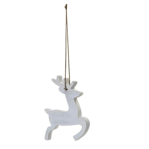 Christmas Wall Decoration: Wood Reindeer Prancing Distressed - White - Retreat Home