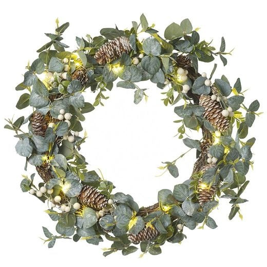 Christmas Wreath: EUCALYPTUS Light Up Pine Cones - Green - Heaven Sends