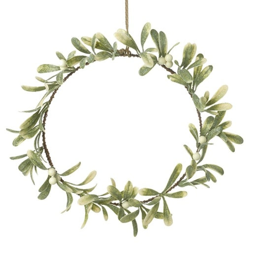 Christmas Wreath: Faux Mistletoe Hoop Wire Frame - Green