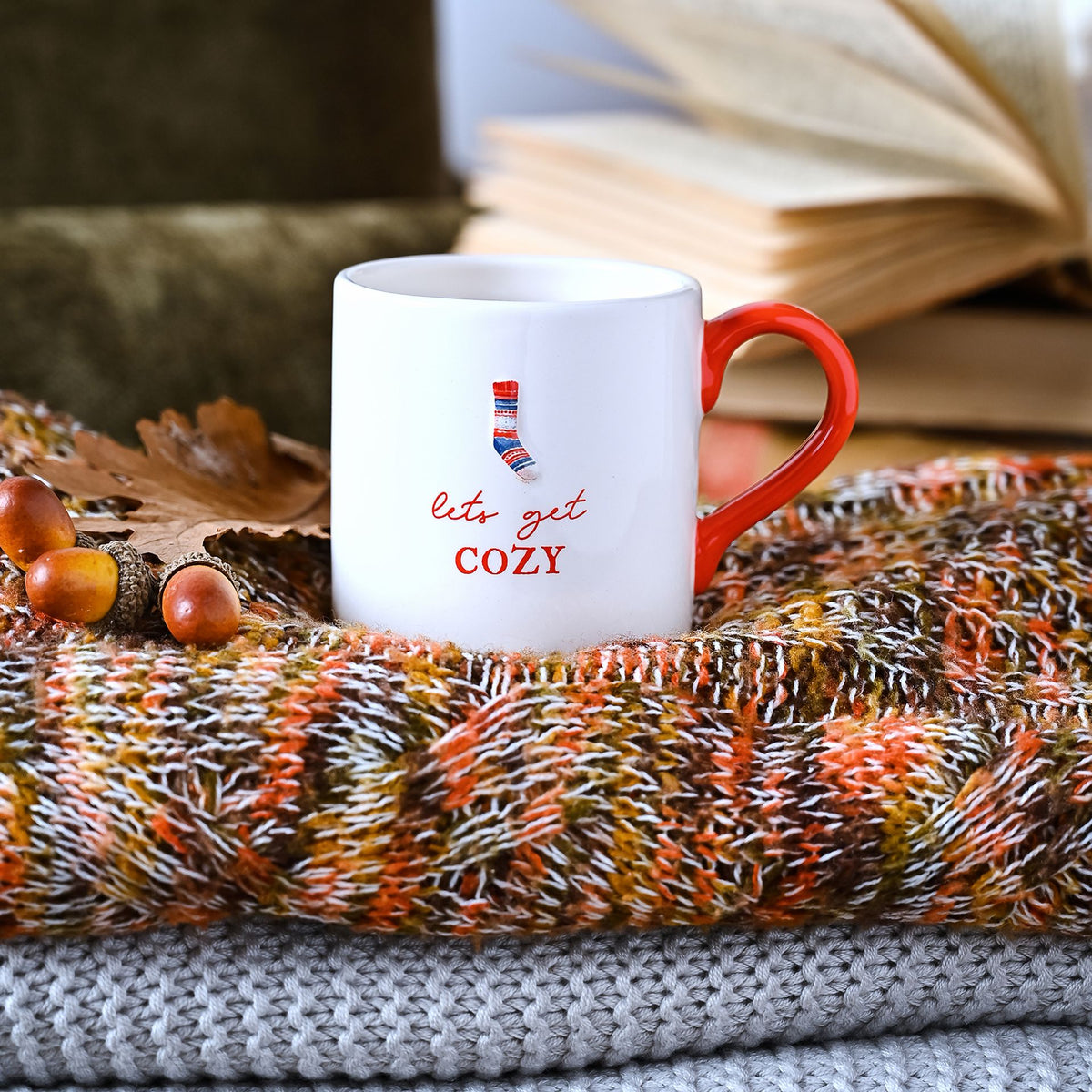 Mug: Ceramic Lets Get Cosy Sock - Red - Country Living