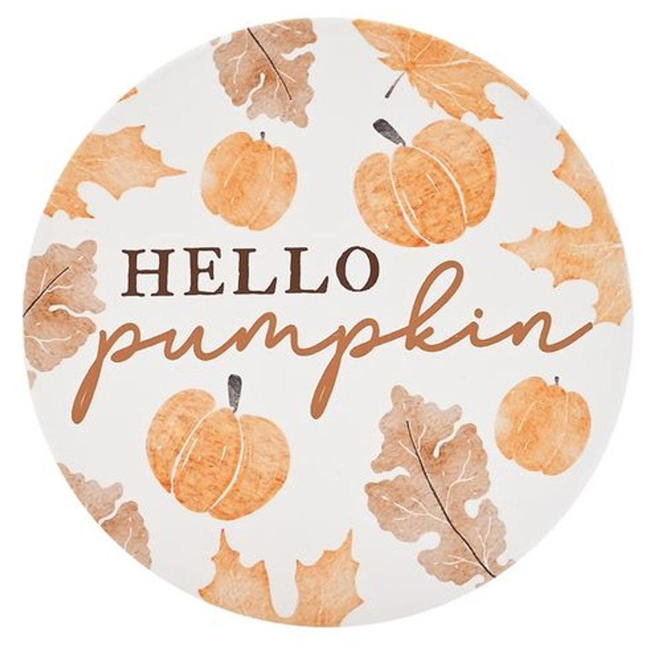 Coaster: Ceramic Round Leaves Hello Pumpkin - Orange - Country Living