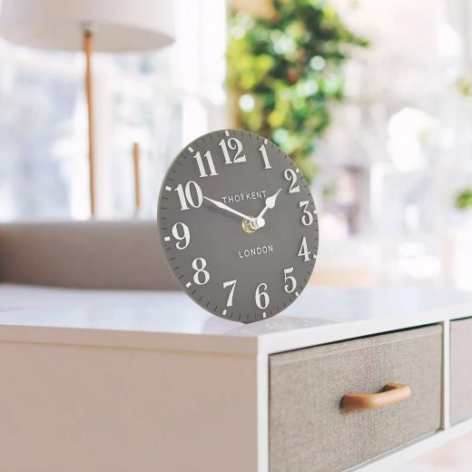 Clock: Mantel Resin Arabic 6inch - Dolphin Grey - Thomas Kent