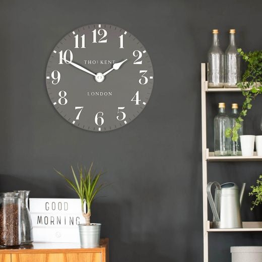 Clock: Wall Resin Arabic 12inch - Dolphin Grey - Thomas Kent