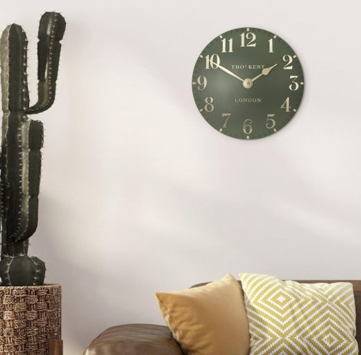 Clock: Wall Resin Arabic 12inch - Lichen Green & Gold - Thomas Kent
