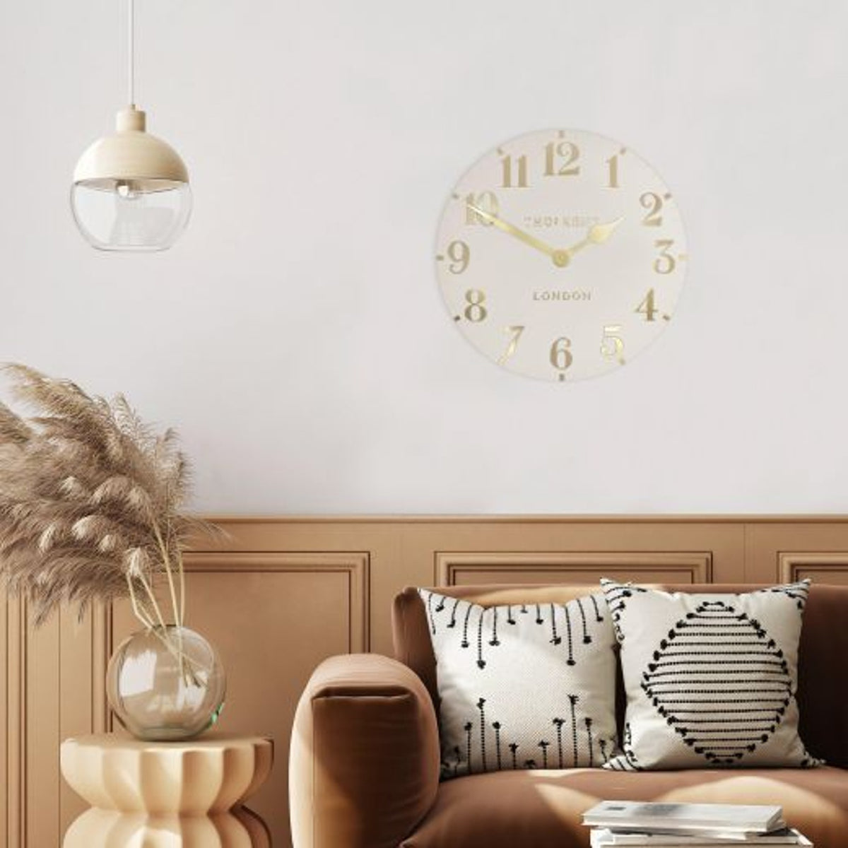 Clock: Wall Resin Arabic 12inch - Oatmeal Cream & Gold - Thomas Kent