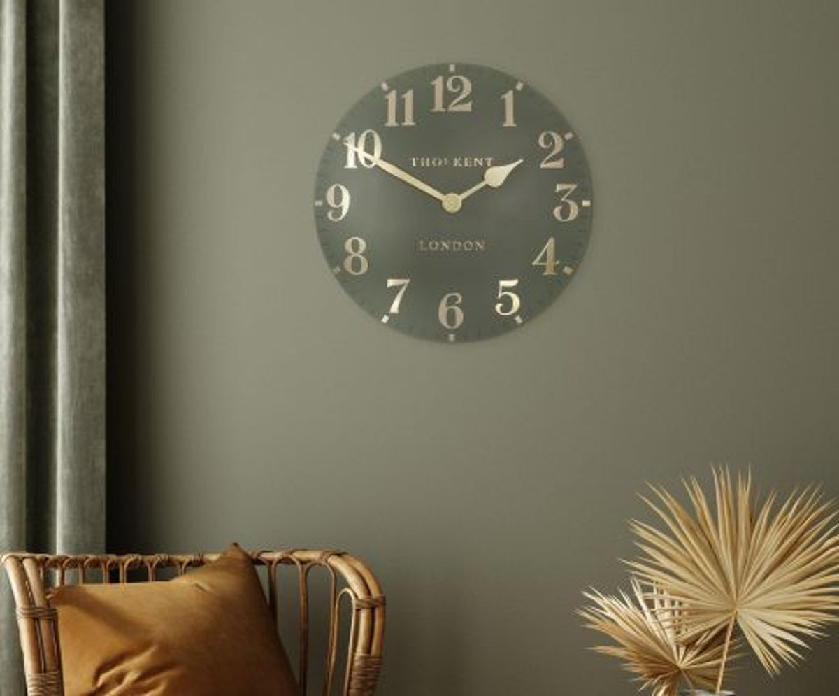 Clock: Wall Resin Arabic 20inch - Lichen Green & Gold - Thomas Kent