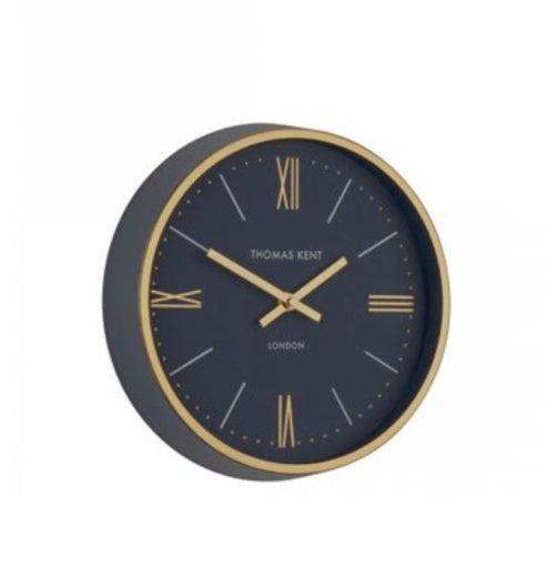 Clock: Wall Wood Hampton 10inch - Brass & Navy - Thomas Kent