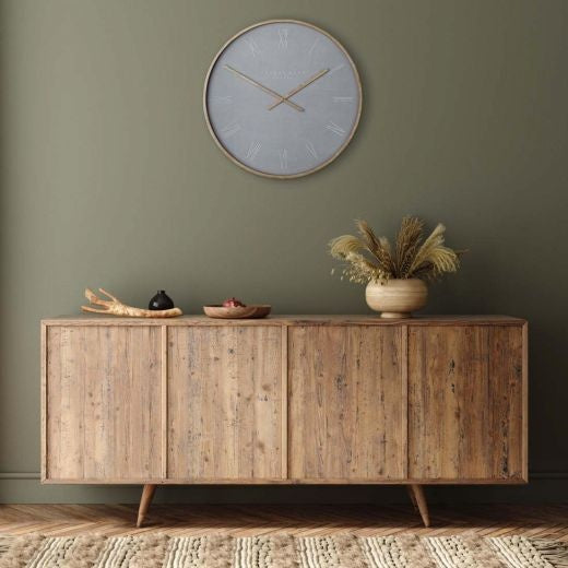 Clock: Wall Wood Nordic Cement 21inch Wood Hands - Grey Natural - Thomas Kent