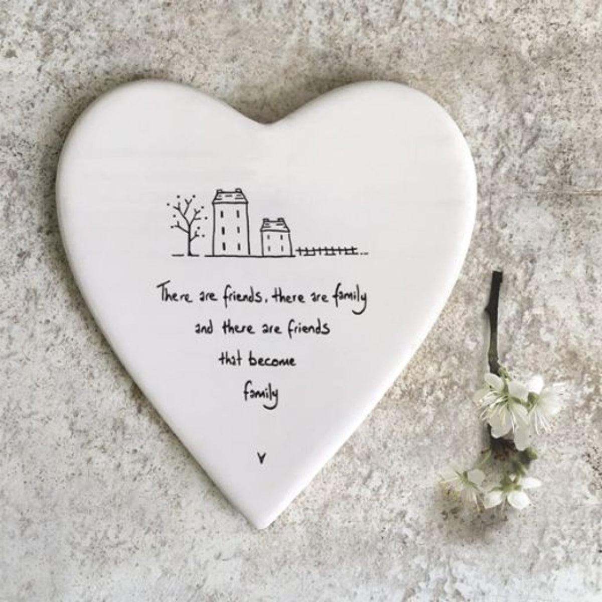 Coaster: Porcelain Ceramic Heart Friends become family - White