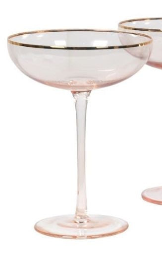 Cocktail Glass: Tall Stem Saucer Gold Rim