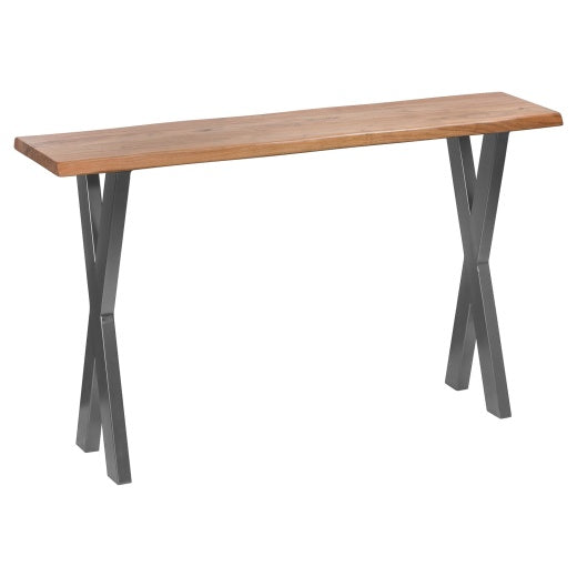 Console Table: Wood Steel X Frame Legs Live Edge Rustic - Natural