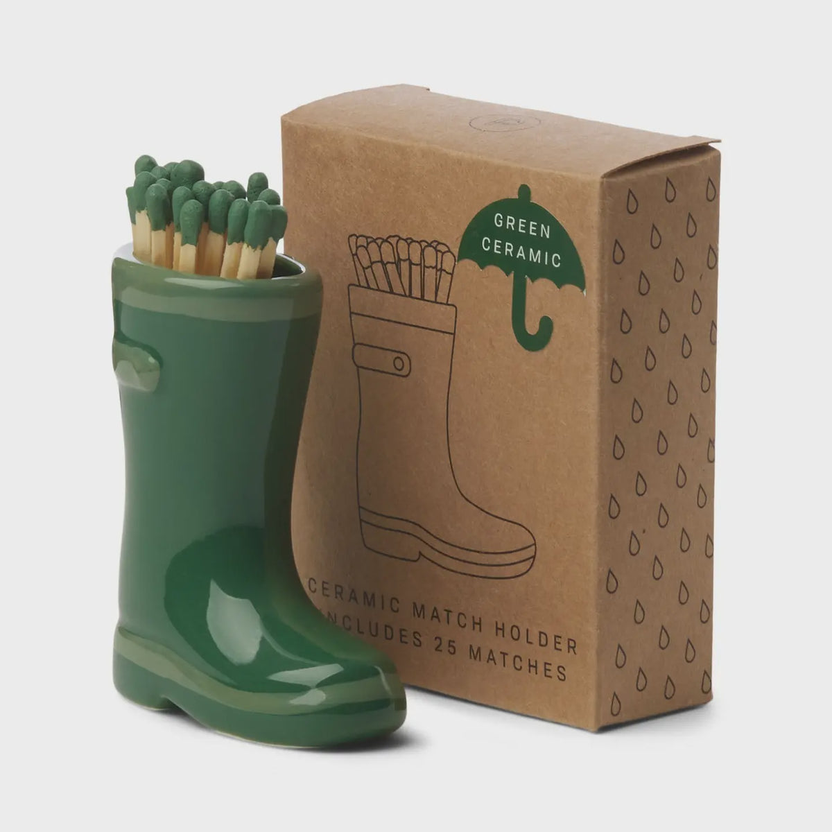 Fireside Matches: Ceramic Wellington Boot Holder - Green - Paddywax