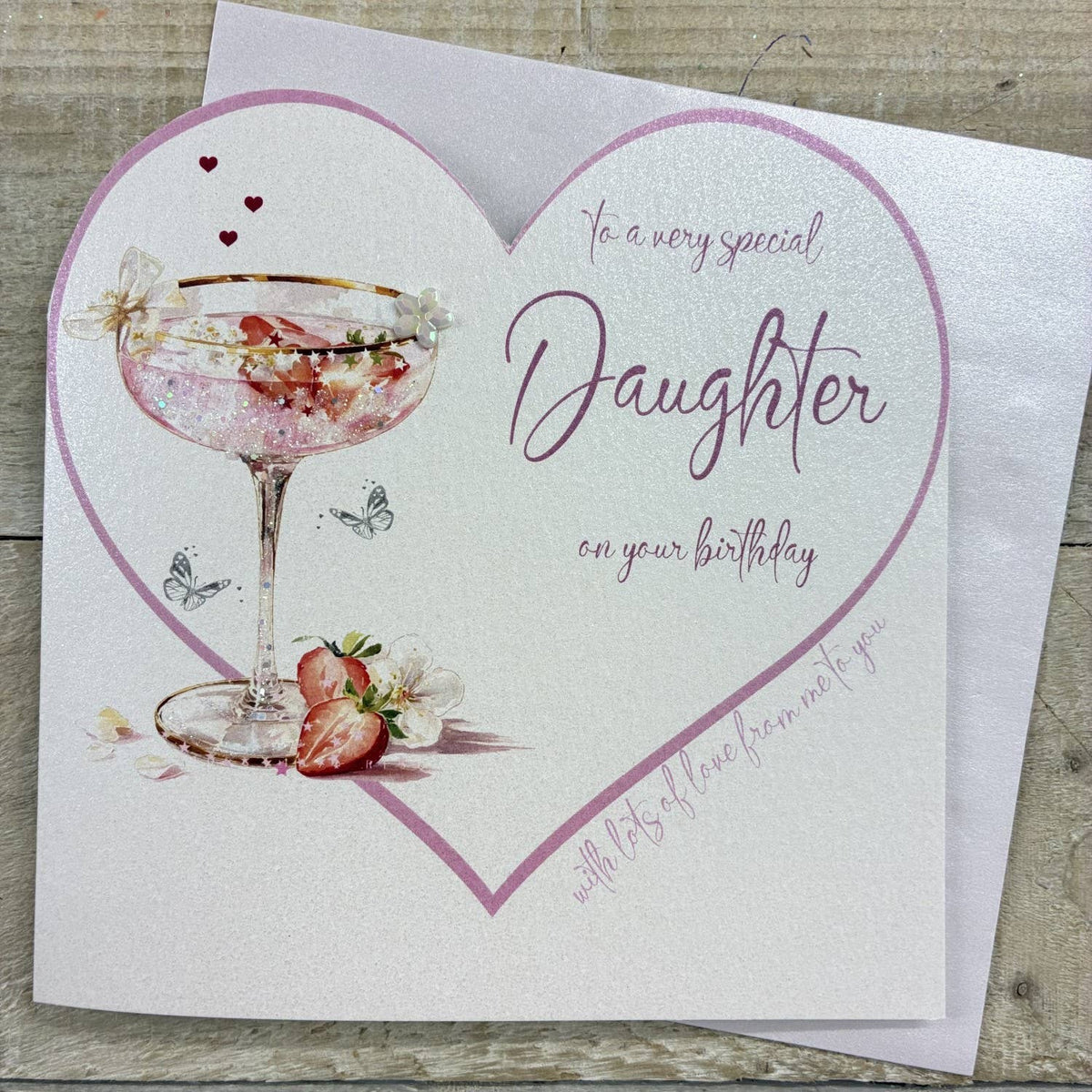 Daughter Card: Cut Out Heart Birthday Fizz - White Cotton Cards
