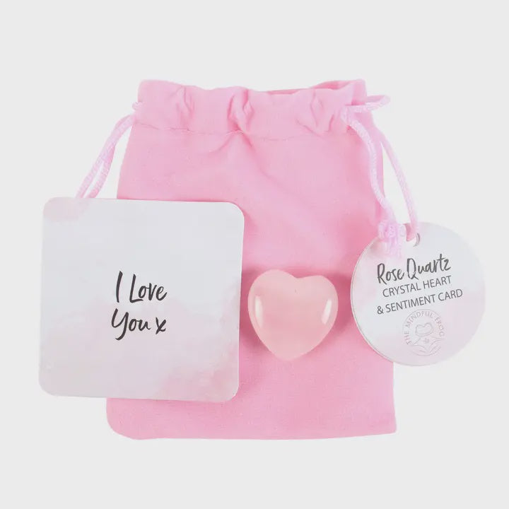 Pebble Heart: Rose Quartz Crystal I Love You Heart In Bag - Pink - Something Different
