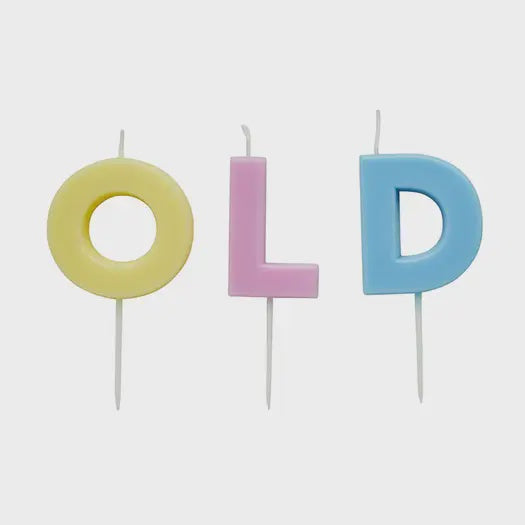 Birthday Candle: Wax OLD Cake Topper - Pastel - Hootyballo