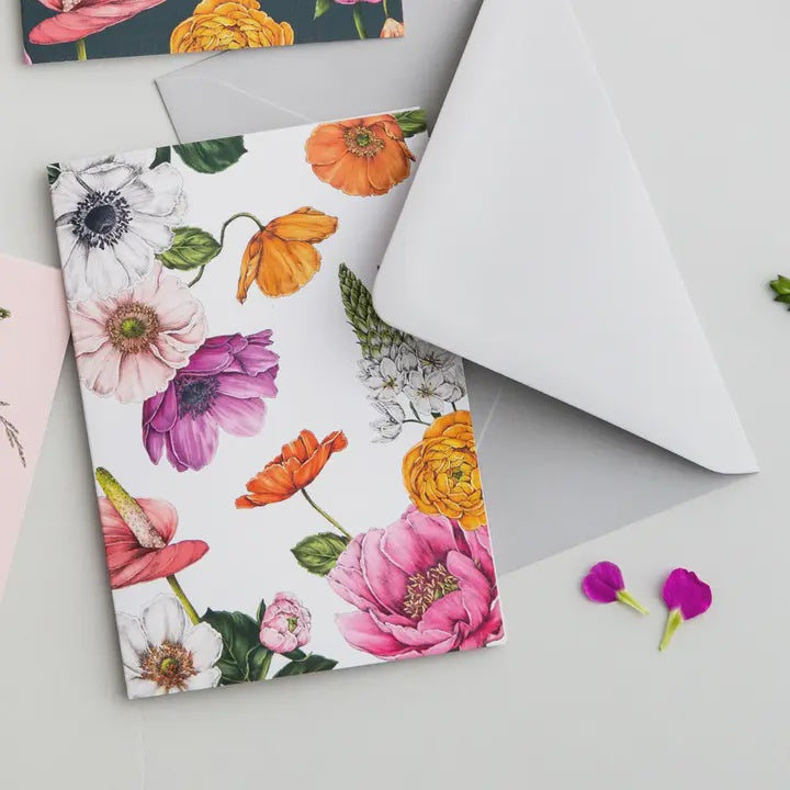 Blank Card: Botanical Floral Brights - White - Catherine Lewis Design