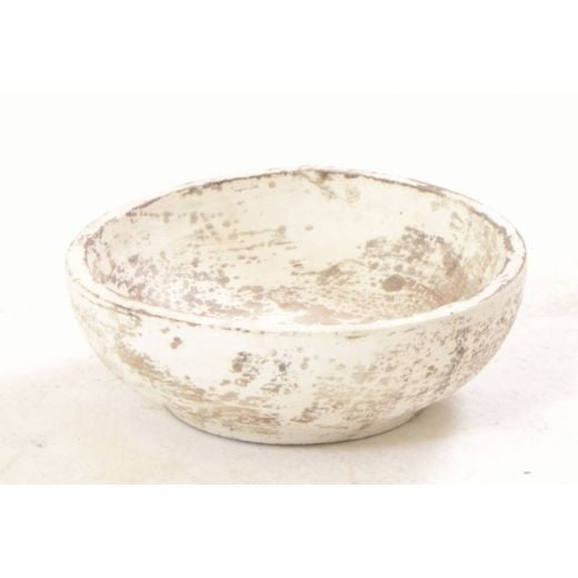 Decorative Bowl: Wood Distessed 30cm - White - Ancient Mariner