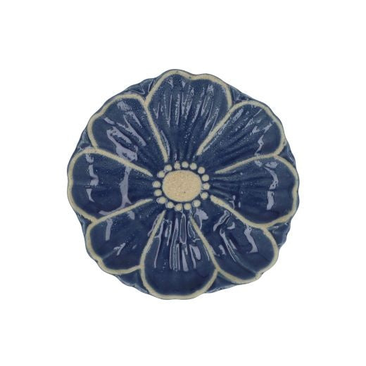 Decorative Plate: Stoneware Flower Small - Navy - Gisela Graham