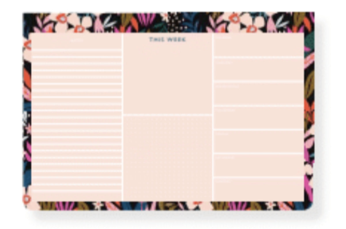 Desk Pad: Weekly Planner Secret Garden Floral - Pink & Blue