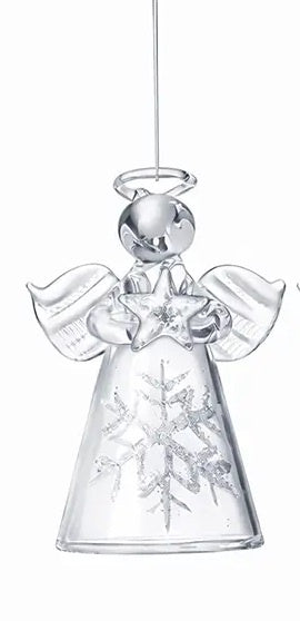 Christmas Tree Decoration: Glass Angel With Star - Clear- Heaven Sends