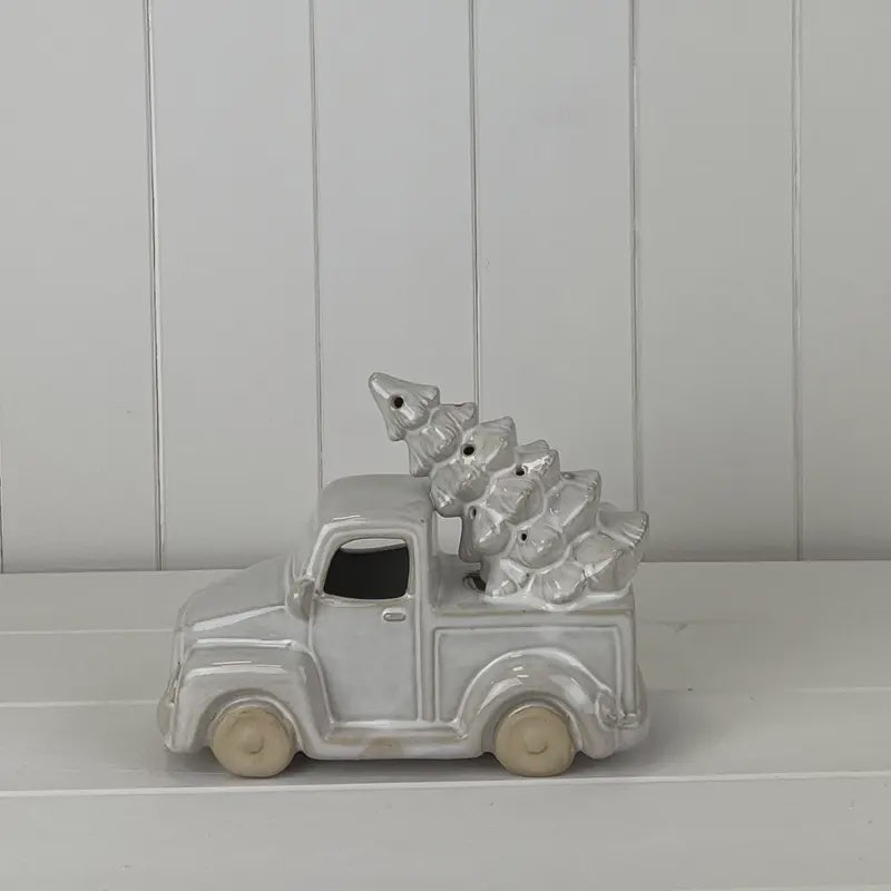 Christmas Ornament: Ceramic Car Carrying Tree LED - Satchville