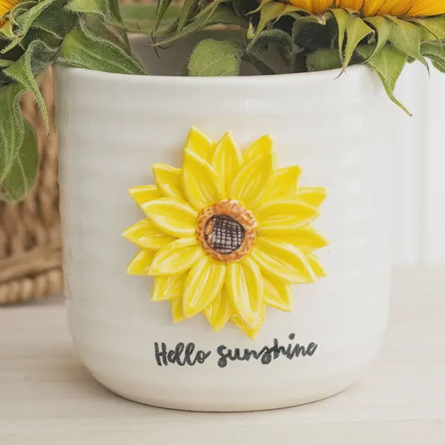 Plant Pot: Ceramic Hello Sunshine Plant Pot with 3D Sunflower - Something Different
