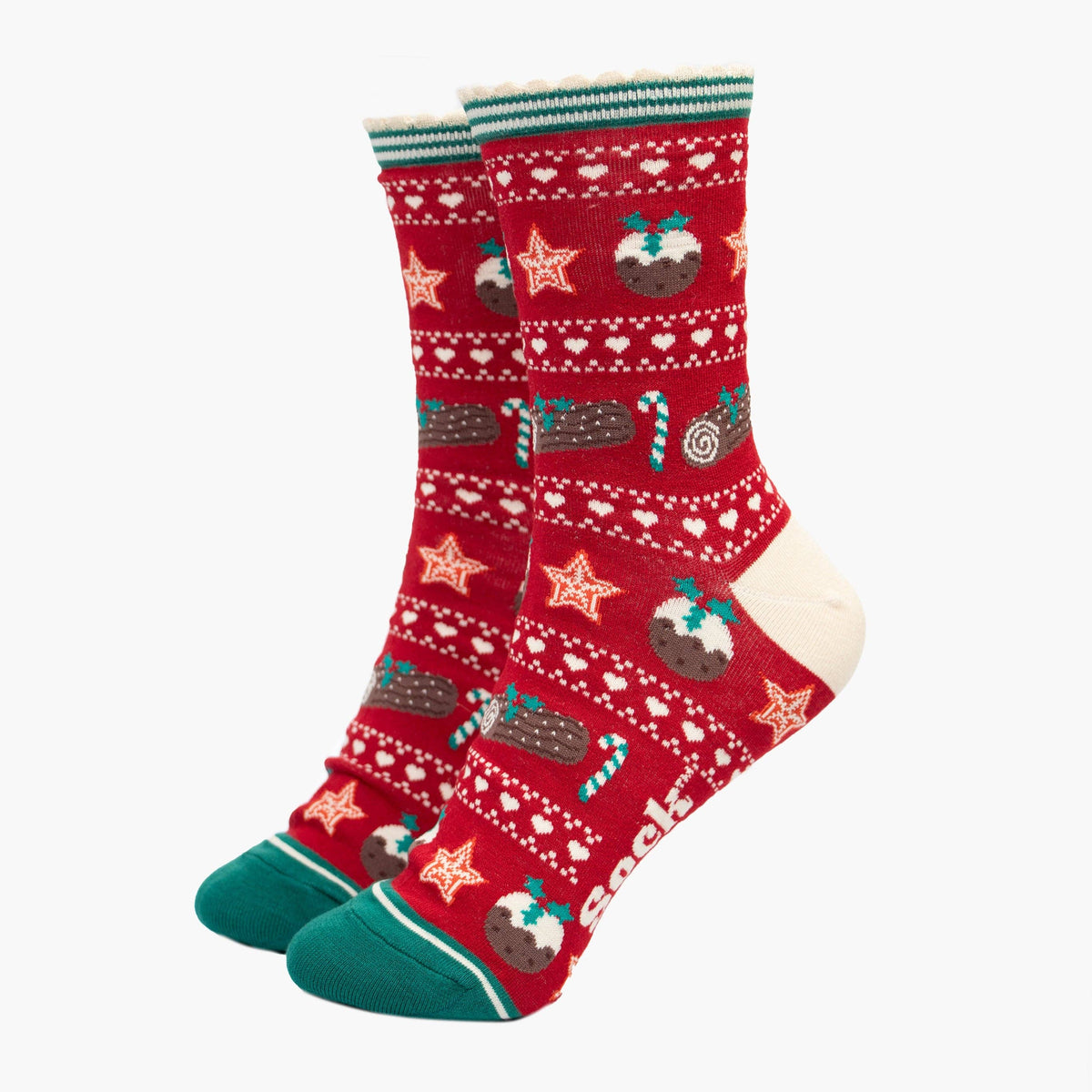 Ladies Socks:  Bamboo Christmas Pudding - Red/Green - Sock Talk