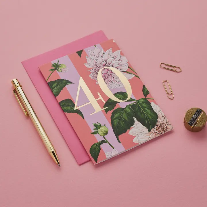 Age 40th Card: Botanical Foil - Pink - Catherine Lewis Design