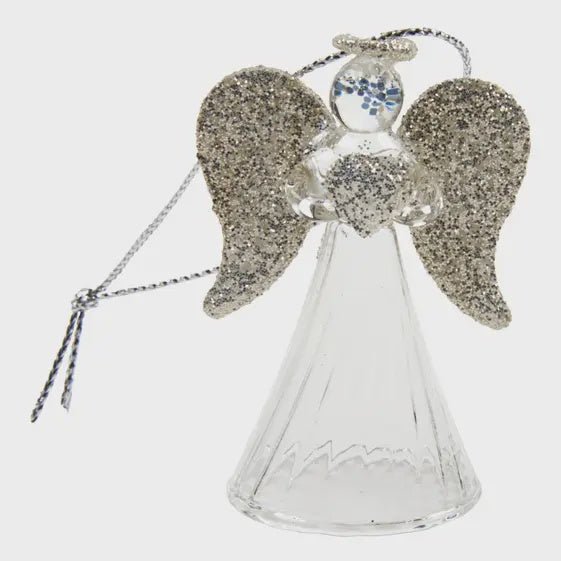 Christmas Tree Decoration: Glass Angel With Heart - Clear & Silver - Heaven Sends