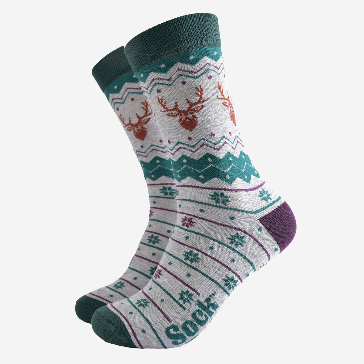Men's Socks:  Bamboo Stag Fair Isle - Grey - Sock Talk
