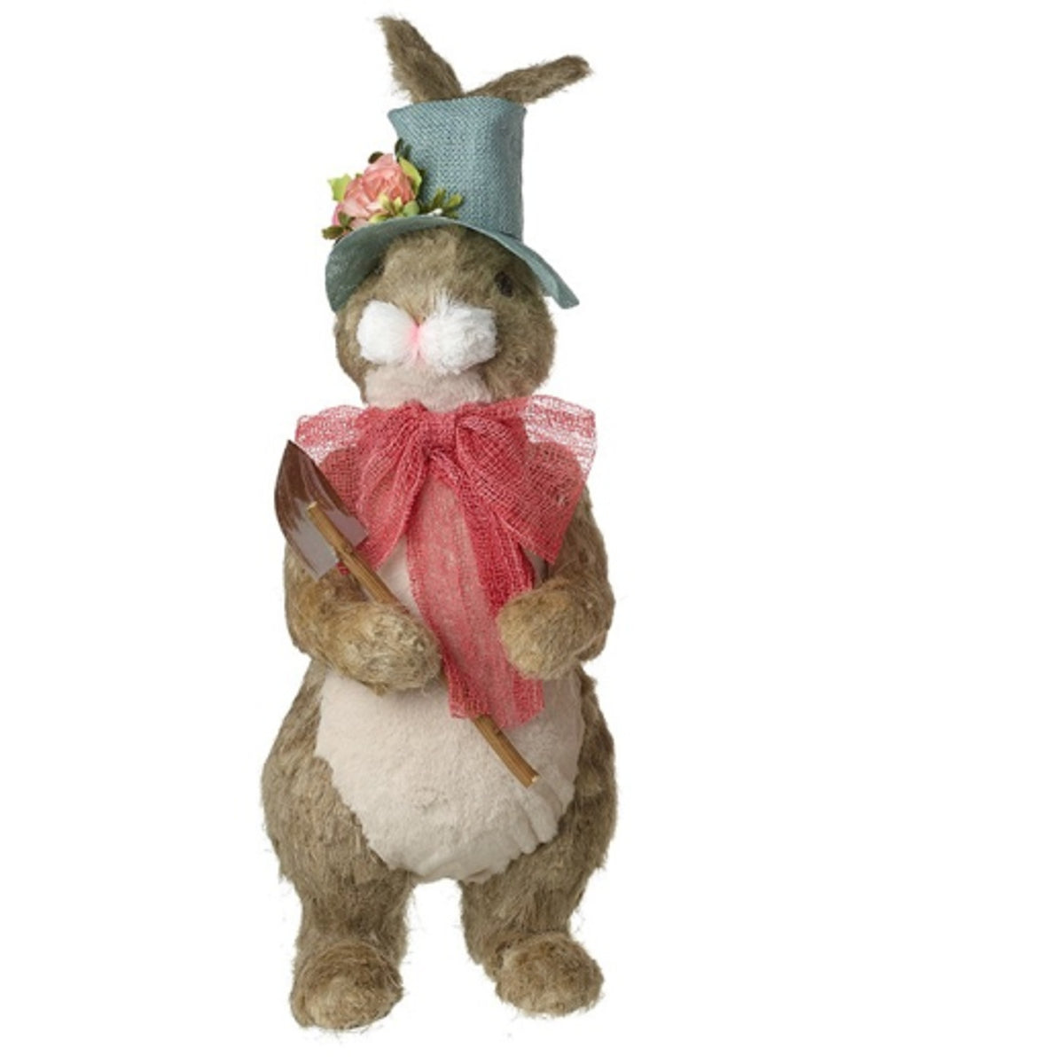 Easter Character Decoration: Bristle Bunny Standing Top Hat Bow - Natural - Heaven Sends