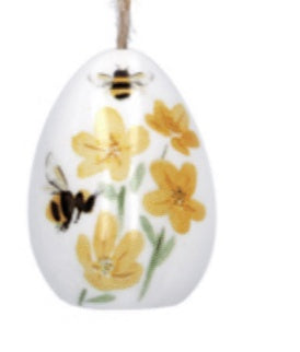 Easter Hanging Dec: Ceramic Egg Bee - White - Gisela Graham