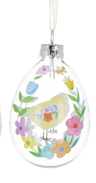 Easter Hanging Dec: Glass Egg Chick Flowers - Pastel - Gisela Graham