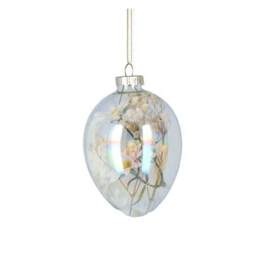 Easter Hanging Dec: Glass Egg Dried Flowers - Clear - Gisela Graham