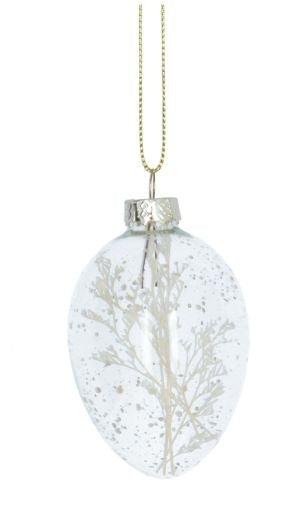 Easter Hanging Dec: Glass Egg Dried Flowers - White & Clear - Gisela Graham