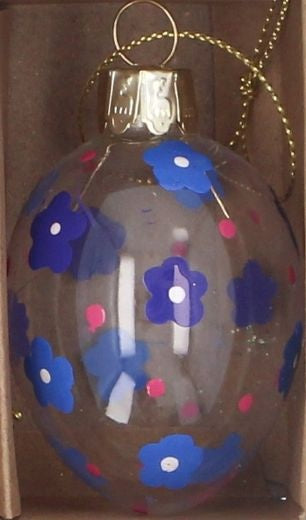 Easter Hanging Dec: Glass Egg Flowers - Blue - Gisela Graham