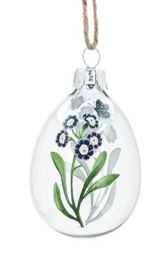 Easter Hanging Dec: Glass Egg Forget Me Knot - Blue & Clear - Gisela Graham