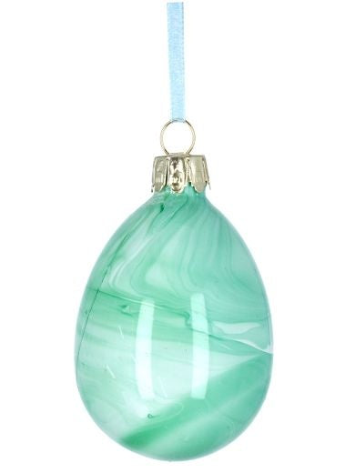 Easter Hanging Dec: Glass Egg Marbled - Blue - Gisela Graham