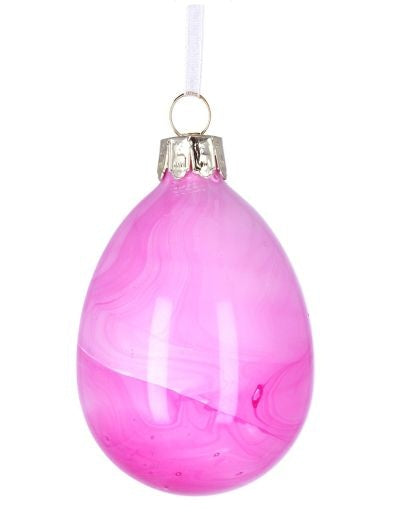 Easter Hanging Dec: Glass Egg Marbled - Pink - Gisela Graham