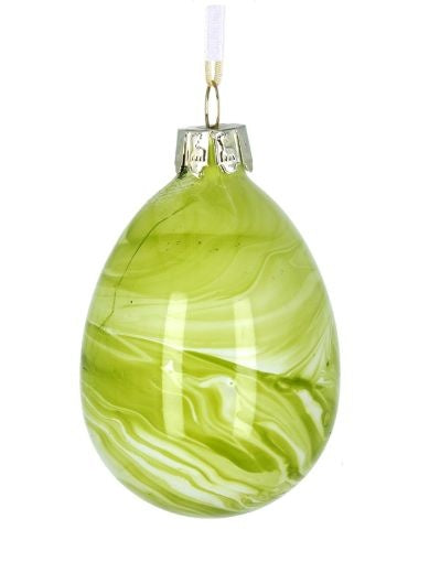 Easter Hanging Dec: Glass Egg Marbled - Teal Green - Gisela Graham