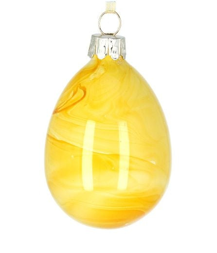 Easter Hanging Dec: Glass Egg Marbled - Yellow - Gisela Graham