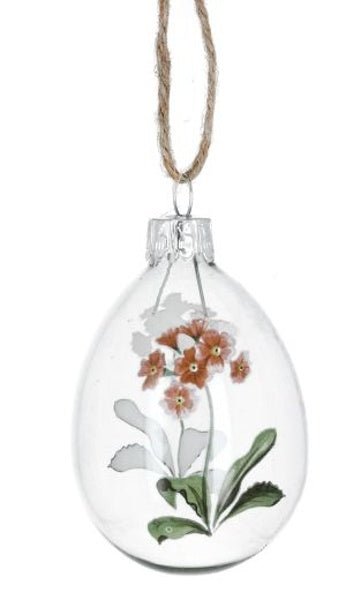 Easter Hanging Dec: Glass Egg Primavera Flower - Orange & Clear - Gisela Graham